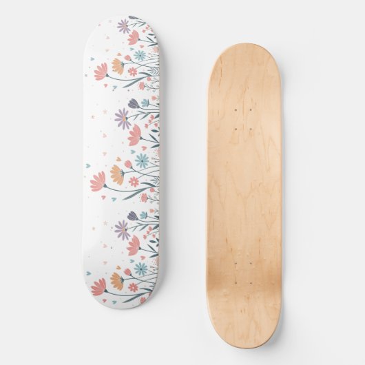 Whimsical Waterverf Floral Skateboard (Voorkant)