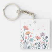 Whimsical Waterverf Floral Sleutelhanger (voorkant)