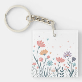 Whimsical Waterverf Floral Sleutelhanger