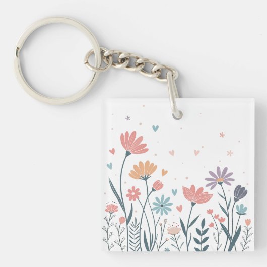 Whimsical Waterverf Floral Sleutelhanger (voorkant)