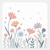 Whimsical Waterverf Floral Vierkante Sticker (Voorkant)