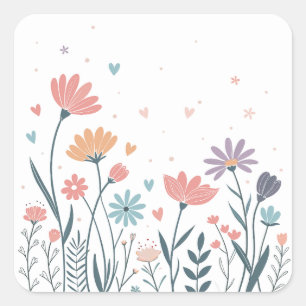 Whimsical Waterverf Floral Vierkante Sticker
