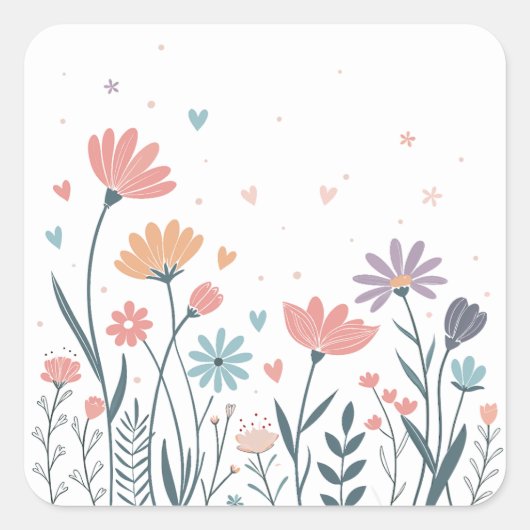 Whimsical Waterverf Floral Vierkante Sticker (Voorkant)