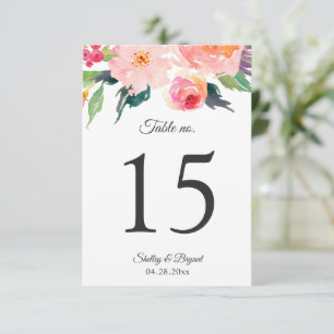 Whimsical Waterverf Floral Wedding Table Numbers RSVP Kaartje