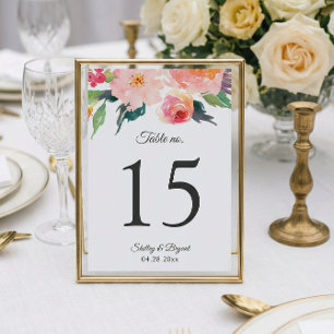 Whimsical Waterverf Floral Wedding Table Numbers RSVP Kaartje