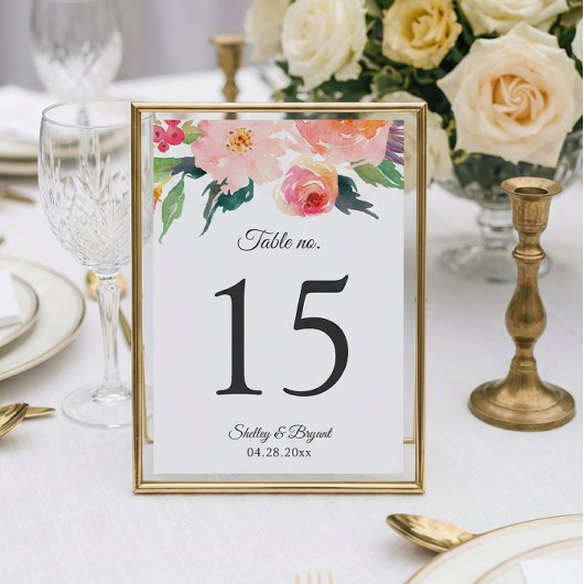 Whimsical Waterverf Floral Wedding Table Numbers RSVP Kaartje