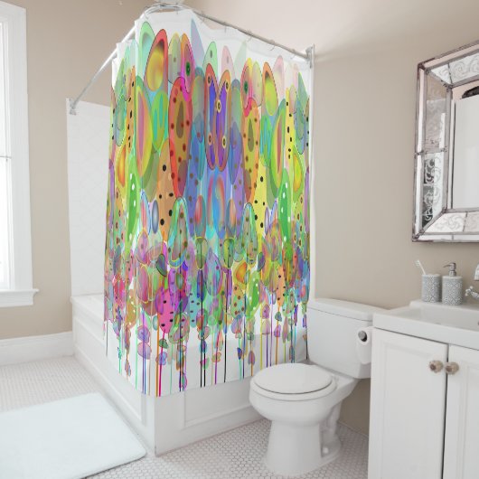 Whimsical Waterverf Flowers Art Douchegordijn (In situ)