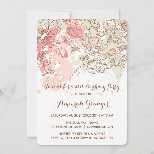 Whimsical Waterverf Flowers Birthday Uitnodiging (Voorkant)