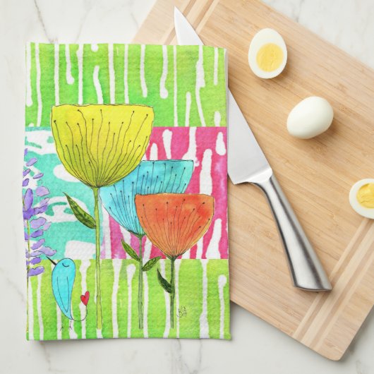 Whimsical Waterverf Flowers Keukenhanddoeken (Quarter Fold)