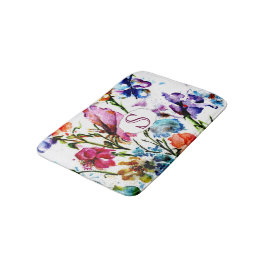 Whimsical Waterverf Flowers met Monogram Badmat