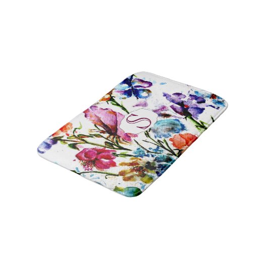 Whimsical Waterverf Flowers met Monogram Badmat (Gekanteld)