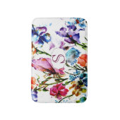 Whimsical Waterverf Flowers met Monogram Badmat (Voorkant Verticaal)