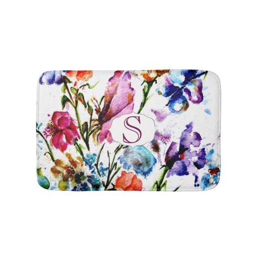 Whimsical Waterverf Flowers met Monogram Badmat (Voorkant)