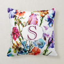 Whimsical Waterverf Flowers met Monogram