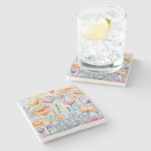 Whimsical Waterverf Flowers Square Onderzetter (Zijkant)