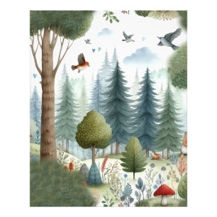 Whimsical Waterverf Forest Animal Kinder Kwekerij Foto Afdruk