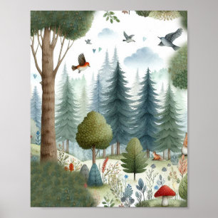 Whimsical Waterverf Forest Animal Kinder Kwekerij Poster