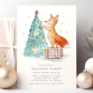 Whimsical Waterverf Fox Kerstmis Bos Vakantie Kaart