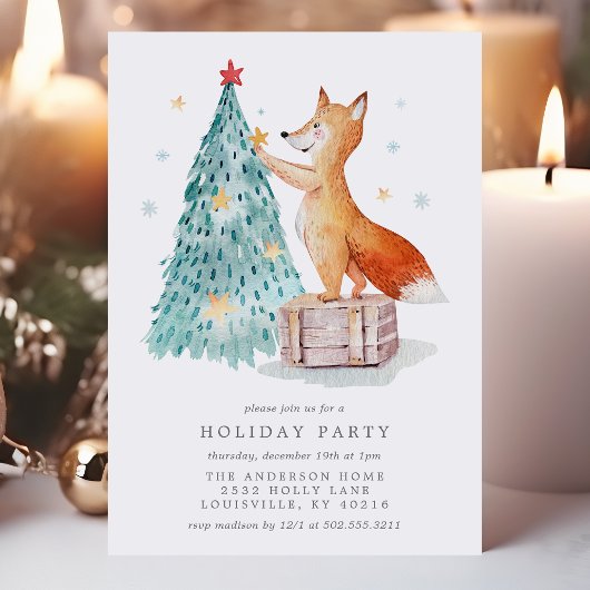 Whimsical Waterverf Fox Kerstmis Bos Vakantie Kaart