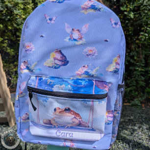 Whimsical Waterverf Frog op een Swing Woodland Bedrukte Rugzak