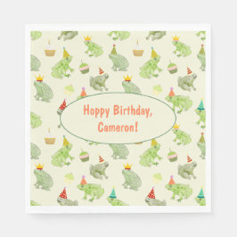 Whimsical Waterverf Frog verjaardagsfeestje Servet