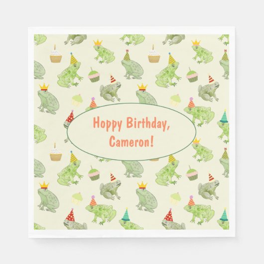 Whimsical Waterverf Frog verjaardagsfeestje Servet (Voorkant)