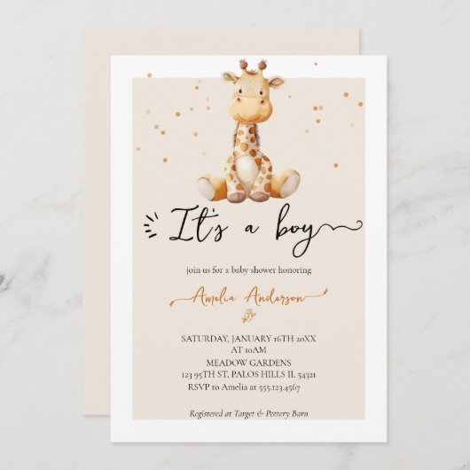 Whimsical Waterverf Giraffe Pluche Baby shower Kaart (Voorkant / Achterkant)