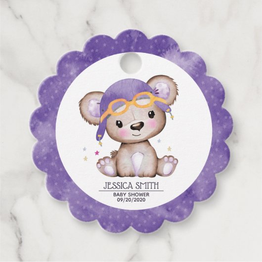 Whimsical Waterverf Girl Pilot Teddy Bear Bedankjes Labels (Voorkant)