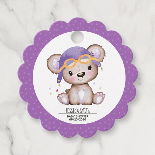 Whimsical Waterverf Girl Pilot Teddy Bear Bedankjes Labels (Voorkant)