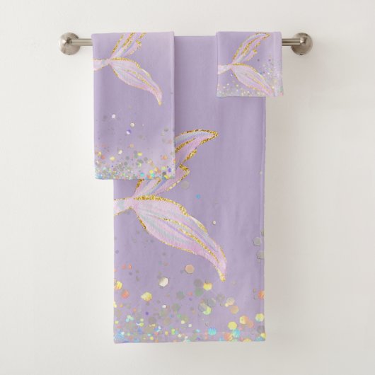 Whimsical Waterverf Glitter Zeemeermin Staart Bad Handdoek (Insitu)