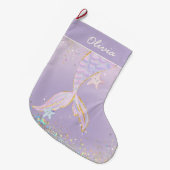 Whimsical Waterverf Glitter Zeemeermin Staart Grote Kerstsok (Voorkant (Hangend))