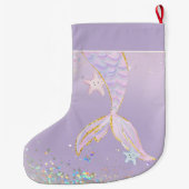 Whimsical Waterverf Glitter Zeemeermin Staart Grote Kerstsok (Achterkant)