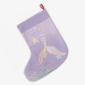 Whimsical Waterverf Glitter Zeemeermin Staart Grote Kerstsok (Achterkant (Hangend))