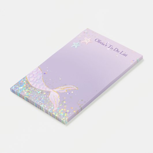 Whimsical Waterverf Glitter Zeemeermin Staart Post-it® Notes (Schuin)