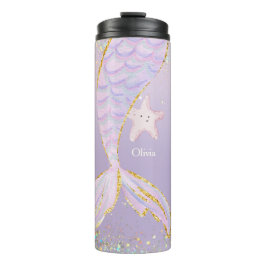 Whimsical Waterverf Glitter Zeemeermin Staart Thermosbeker