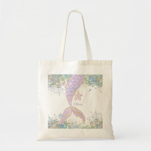 Whimsical Waterverf Glitter Zeemeermin Staart Tote Bag