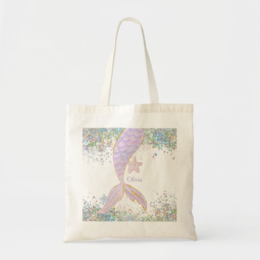 Whimsical Waterverf Glitter Zeemeermin Staart Tote Bag (Voorkant)