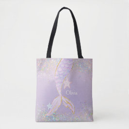 Whimsical Waterverf Glitter Zeemeermin Staart Tote Bag