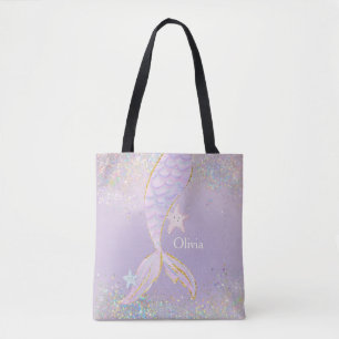 Whimsical Waterverf Glitter Zeemeermin Staart Tote Bag