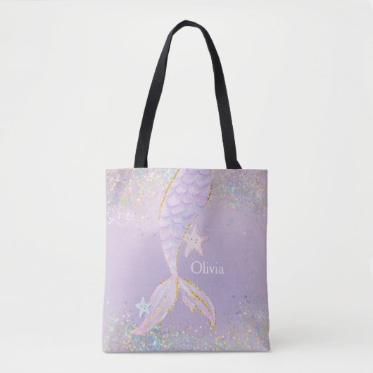 Whimsical Waterverf Glitter Zeemeermin Staart Tote Bag (Voorkant)