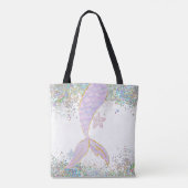 Whimsical Waterverf Glitter Zeemeermin Staart Tote Bag (Achterkant)