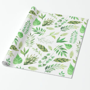 Whimsical Waterverf Green Leaves Cadeaupapier