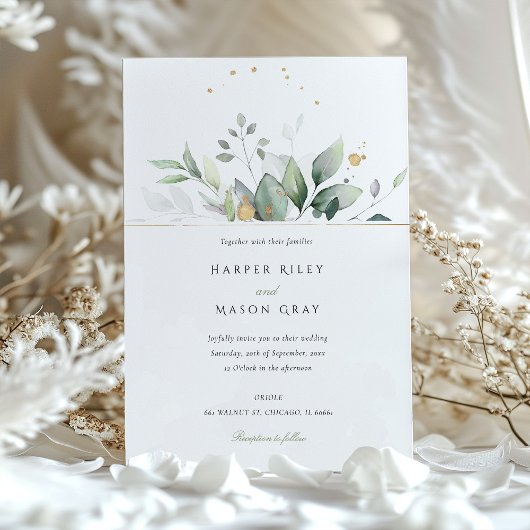 Whimsical Waterverf Groen & Gouden Bladerdak Bruil Kaart