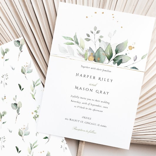 Whimsical Waterverf Groen & Gouden Bladerdak Bruil Kaart