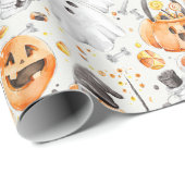 Whimsical Waterverf Halloween Cadeaupapier (Rol Hoek)