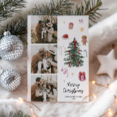 Whimsical Waterverf Hand getrokken Familiefoto Feestdagenkaart