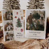 Whimsical Waterverf Hand getrokken Familiefoto Feestdagenkaart