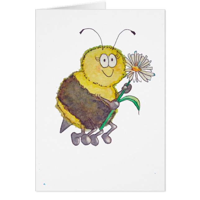 Whimsical Waterverf Happy Bee Flower Fun (Voorkant)