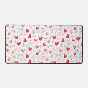 Whimsical Waterverf Hearts and Leaves Pattern Bureaumat