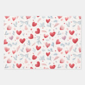 Whimsical Waterverf Hearts and Leaves Pattern Inpakpapier Vel (Voorkant 2)